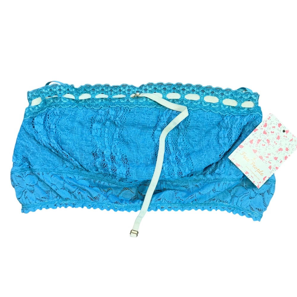 Free People Blue Lace Bandeau Bra NWT XS‎ F715U198 Strapless Ribbon Trim Top
